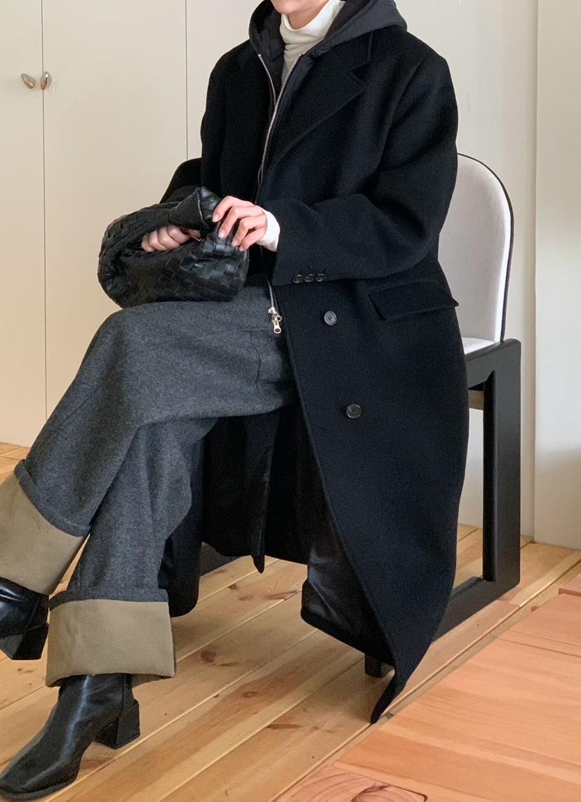 BINUS韓國代購㊣女士新款人氣熱賣25秋冬職業中長款大衣羊毛BINUS中長款大衣