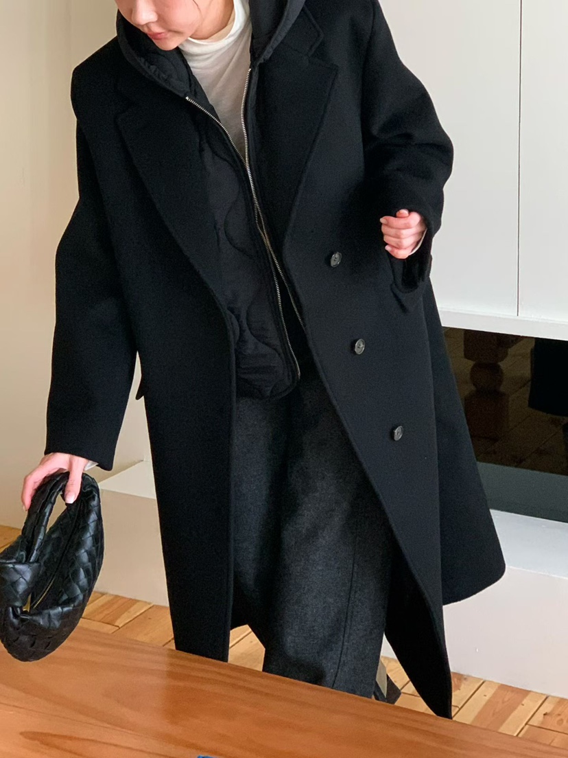 BINUS韓國代購㊣女士新款人氣熱賣25秋冬職業中長款大衣羊毛BINUS中長款大衣