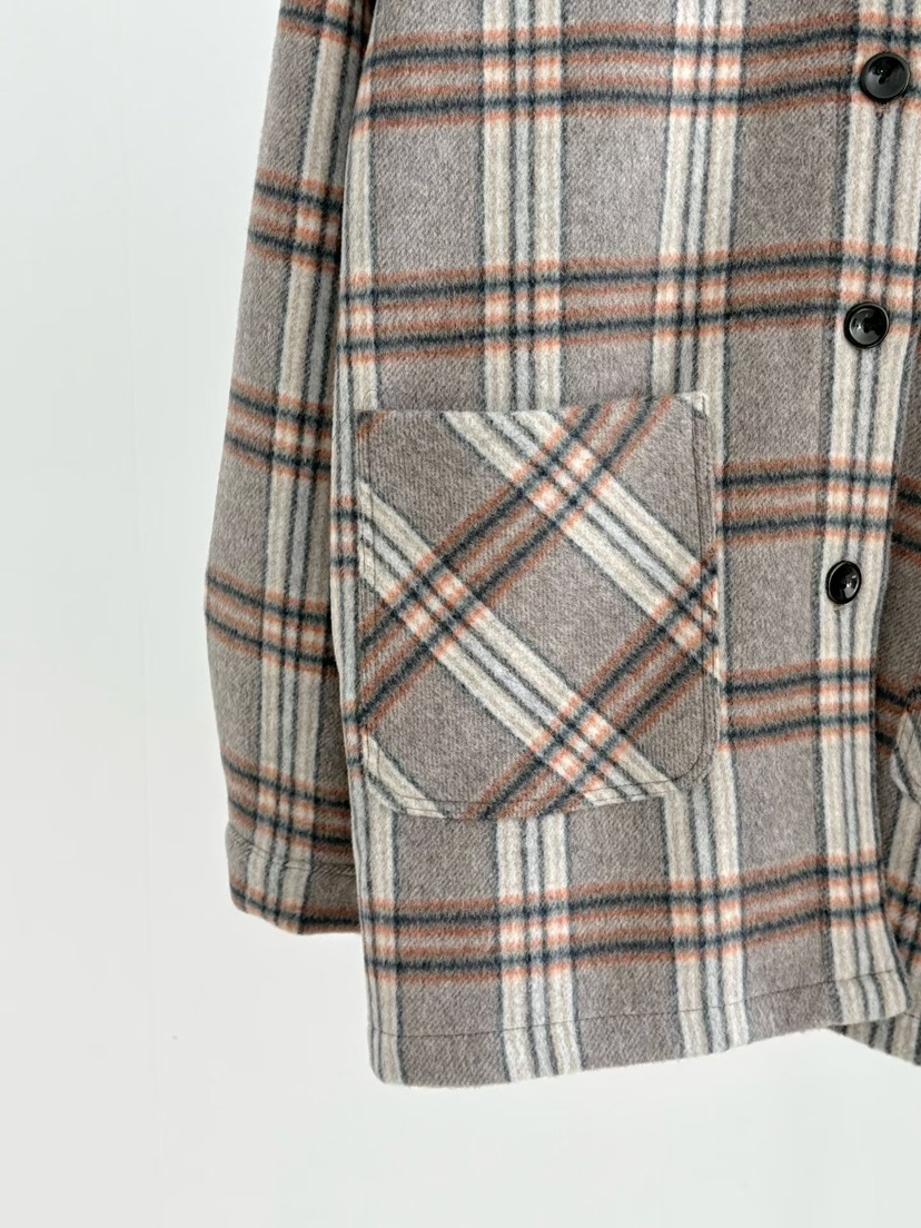 BINUS韓國代購㊣女士新款休閑職業推薦時尚短款大衣羊毛格紋BINUS短款大衣