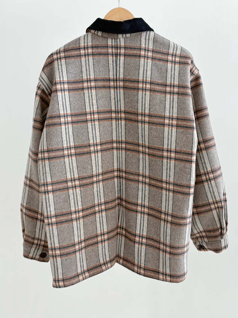 BINUS韓國代購㊣女士新款休閑職業推薦時尚短款大衣羊毛格紋BINUS短款大衣