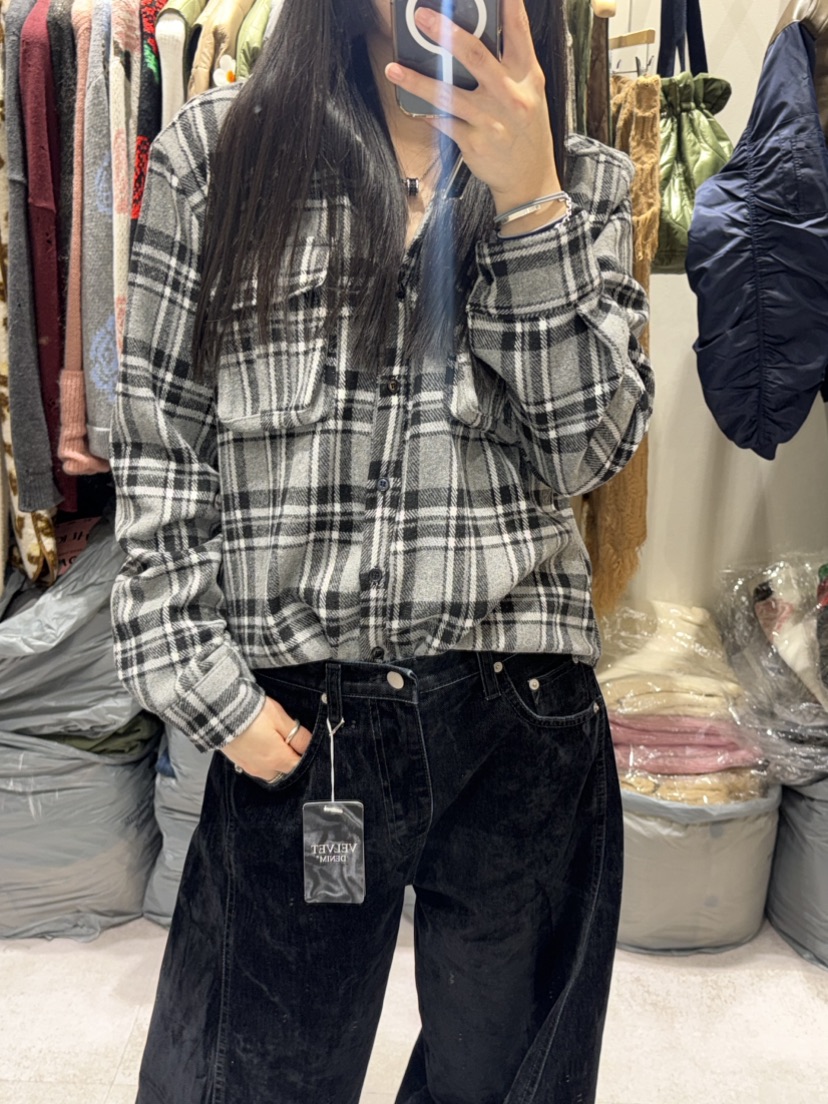 SHIRRING韓國代購㊣女士新品時尚人氣25秋冬襯衫蕾絲衫口袋SHIRRING襯衫/蕾絲衫