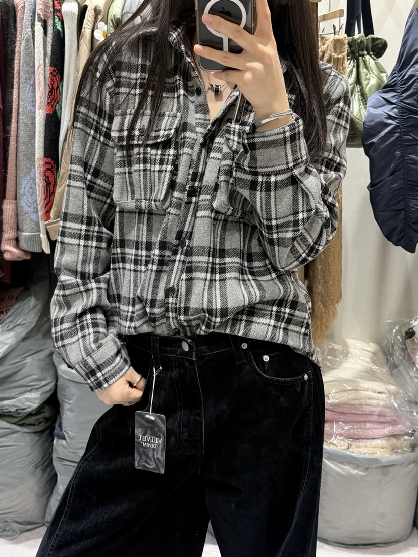 SHIRRING韓國代購㊣女士新品時尚人氣25秋冬襯衫蕾絲衫口袋SHIRRING襯衫/蕾絲衫