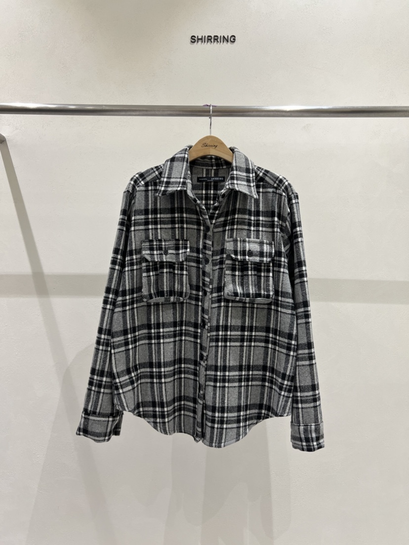 SHIRRING韓國代購㊣女士新品時尚人氣25秋冬襯衫蕾絲衫口袋SHIRRING襯衫/蕾絲衫圖色2