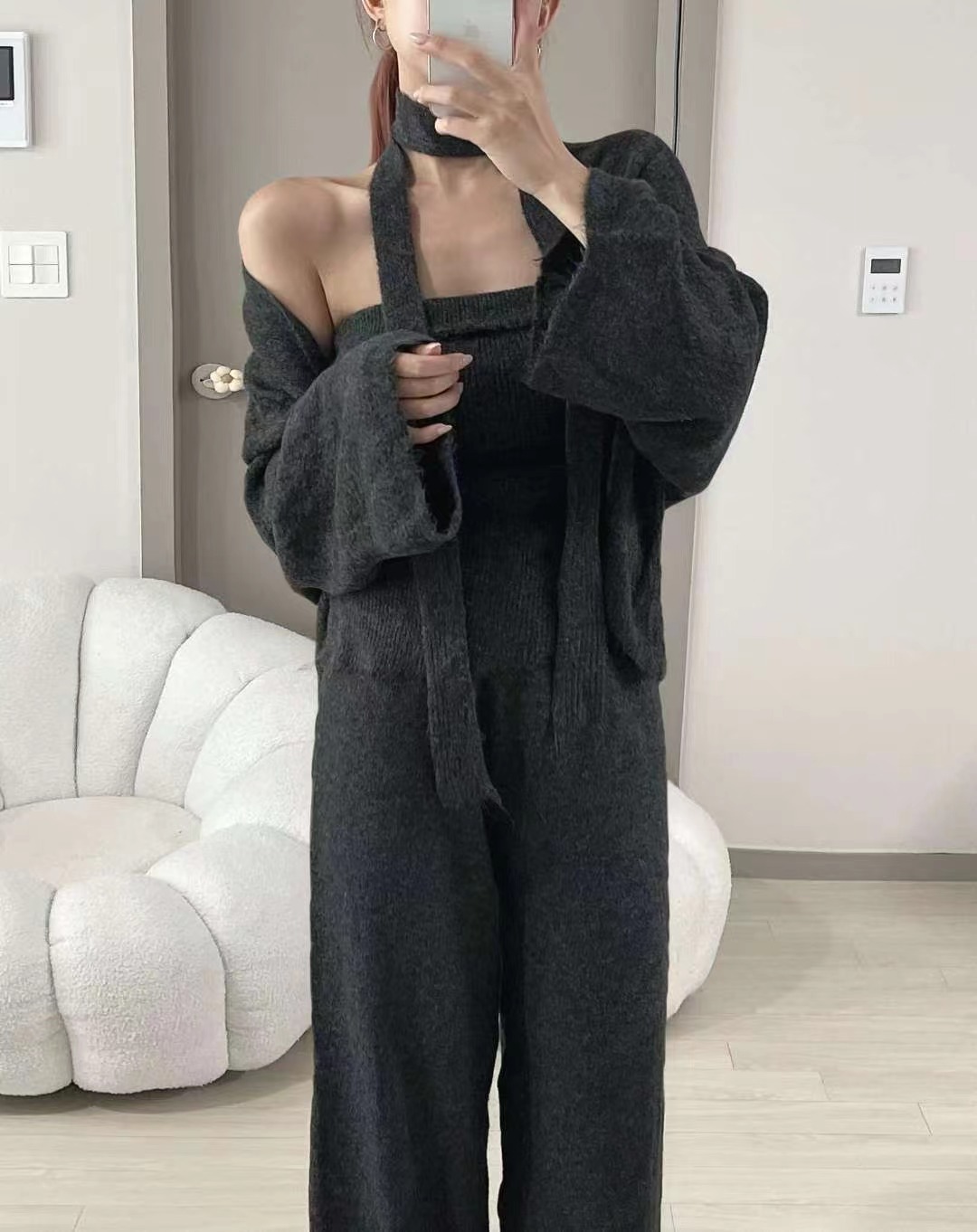 KITSCH東大門㊣直郵女士新款推薦25秋冬休閑套裝三件套含脖帶KITSCH套裝圖色3