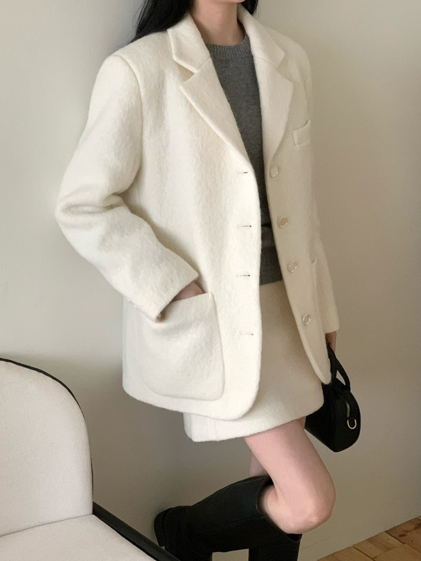 BINUS東大門㊣代購女裝新款熱賣休閑職業人氣推薦短款大衣羊駝BINUS短款大衣