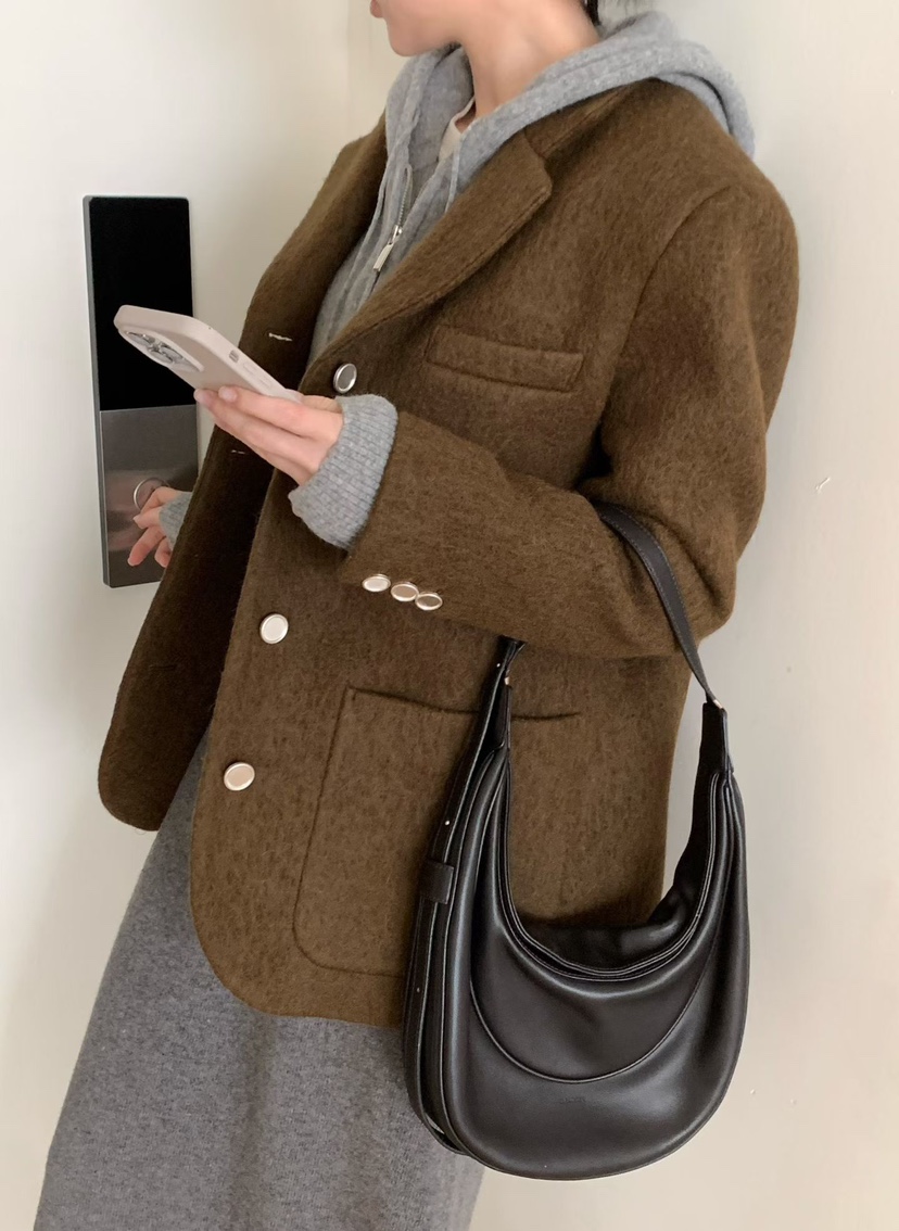 BINUS東大門㊣代購女裝新款熱賣休閑職業人氣推薦短款大衣羊駝BINUS短款大衣