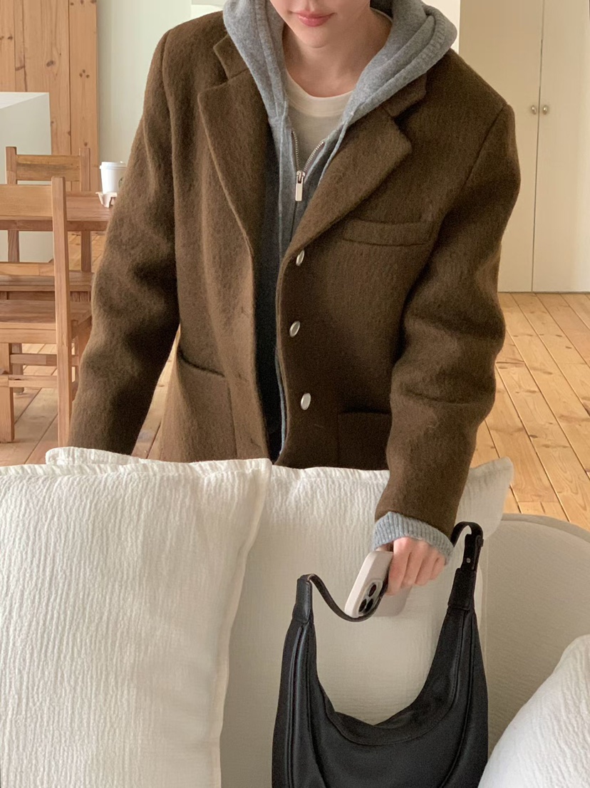 BINUS東大門㊣代購女裝新款熱賣休閑職業人氣推薦短款大衣羊駝BINUS短款大衣