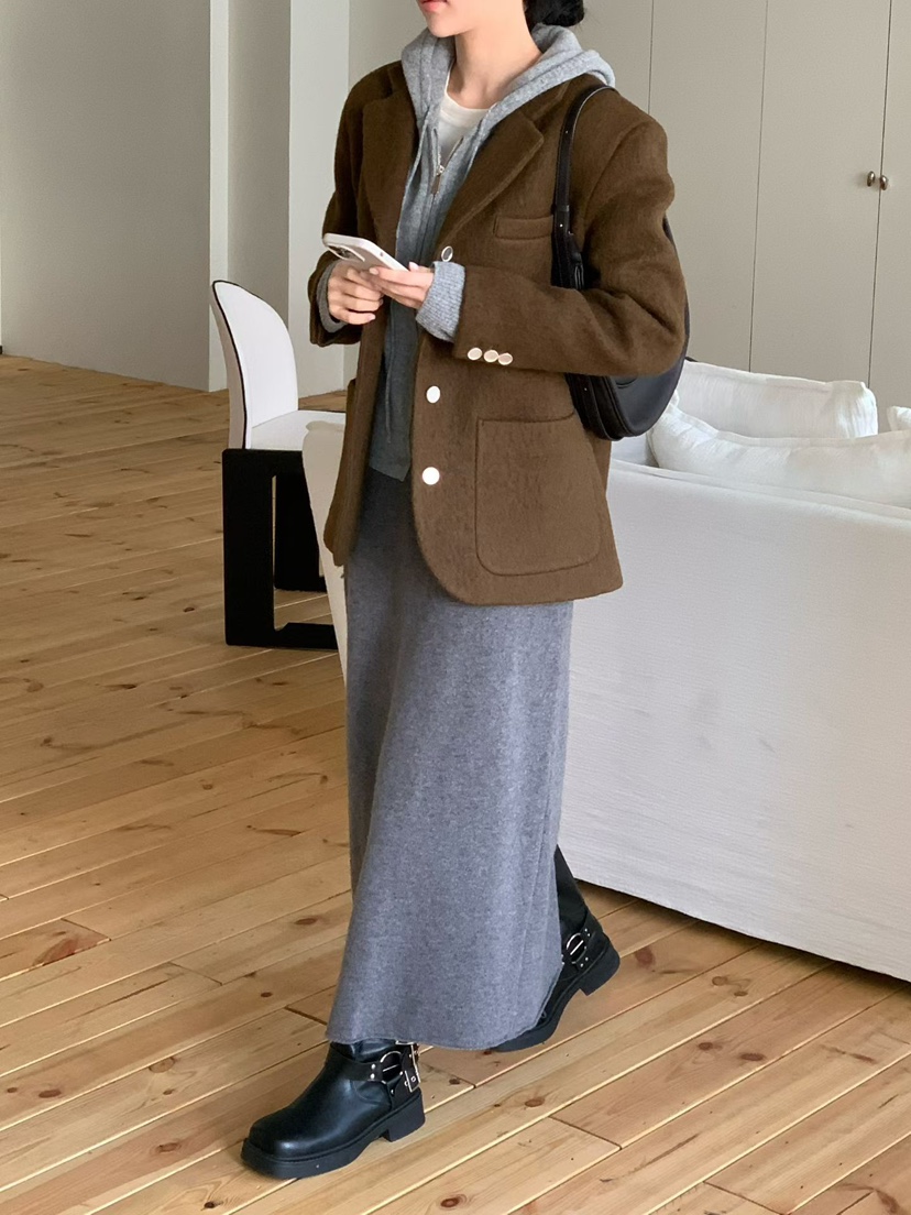 BINUS東大門㊣代購女裝新款熱賣休閑職業人氣推薦短款大衣羊駝BINUS短款大衣