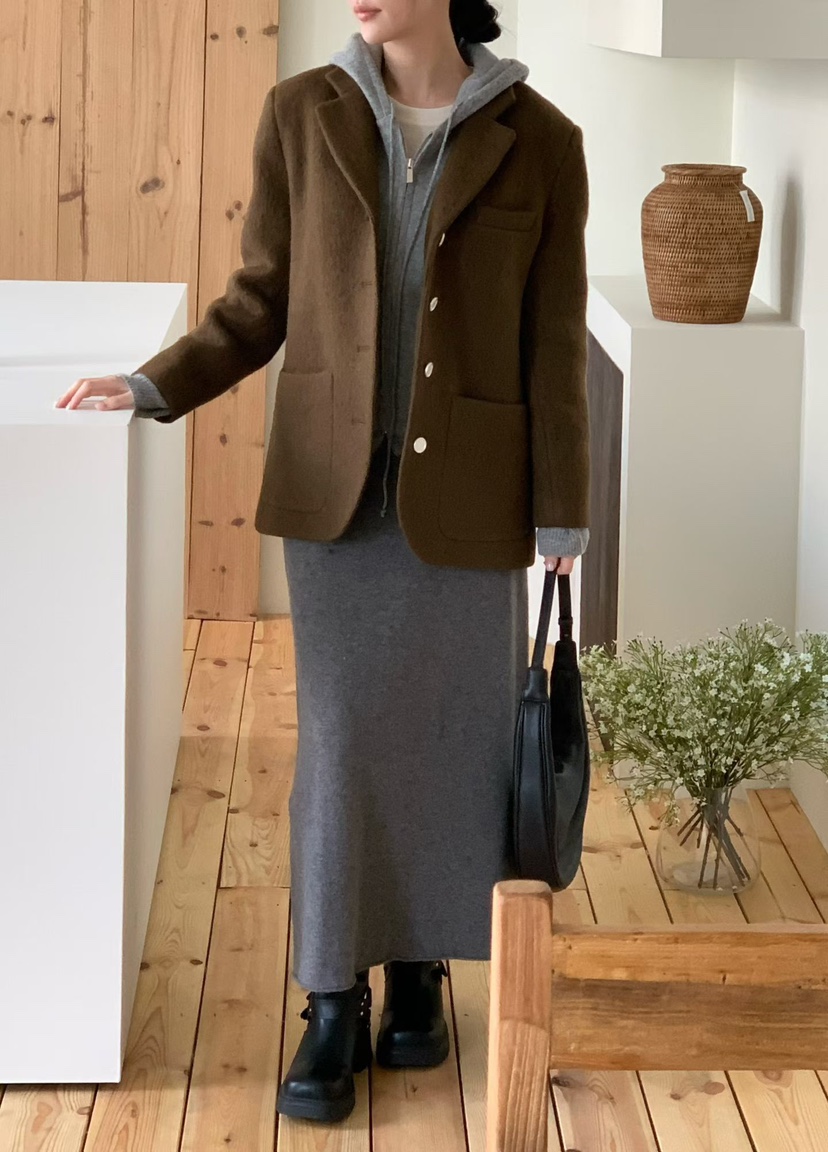 BINUS東大門㊣代購女裝新款熱賣休閑職業人氣推薦短款大衣羊駝BINUS短款大衣