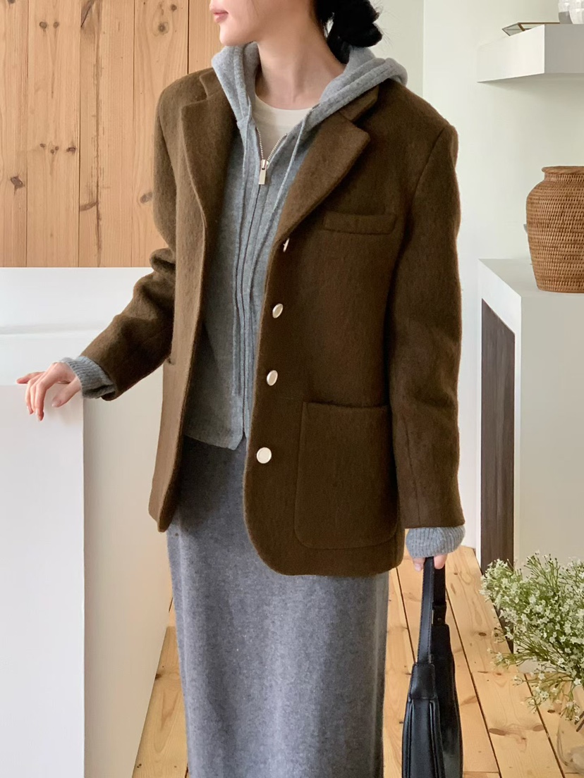 BINUS東大門㊣代購女裝新款熱賣休閑職業人氣推薦短款大衣羊駝BINUS短款大衣