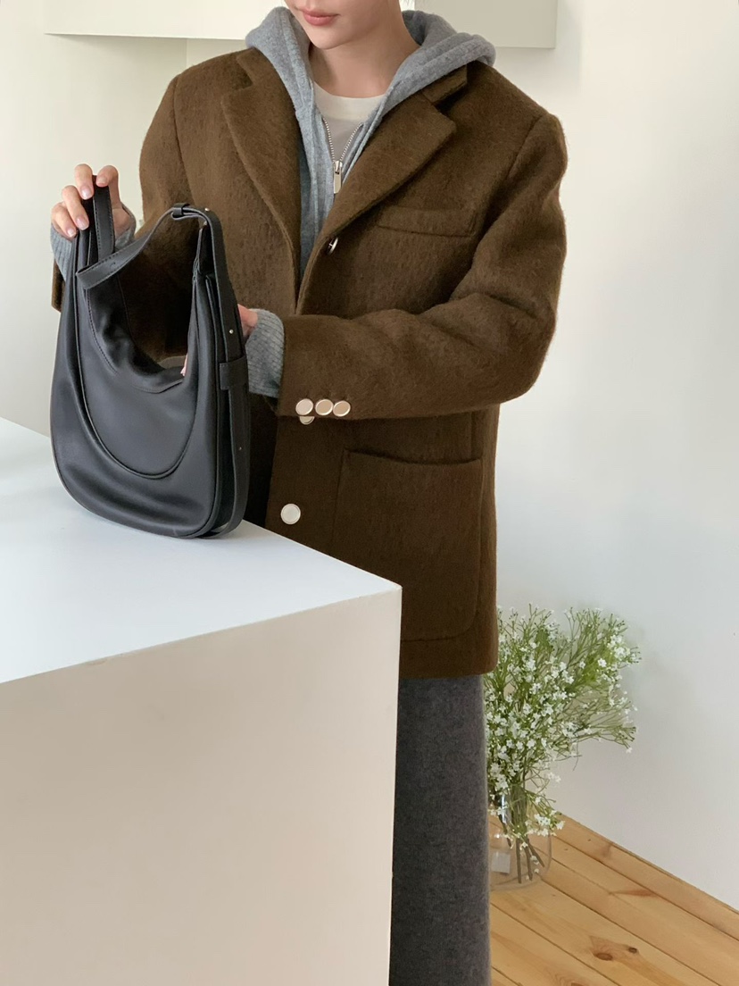 BINUS東大門㊣代購女裝新款熱賣休閑職業人氣推薦短款大衣羊駝BINUS短款大衣