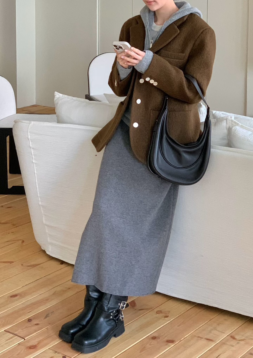 BINUS東大門㊣代購女裝新款熱賣休閑職業人氣推薦短款大衣羊駝BINUS短款大衣