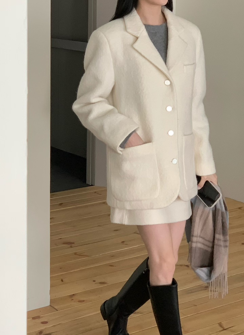 BINUS東大門㊣代購女裝新款熱賣休閑職業人氣推薦短款大衣羊駝BINUS短款大衣