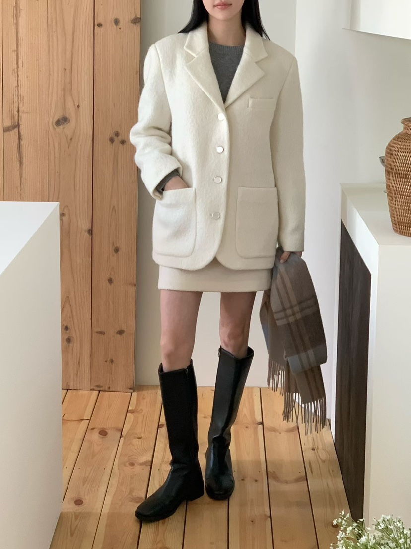 BINUS東大門㊣代購女裝新款熱賣休閑職業人氣推薦短款大衣羊駝BINUS短款大衣圖色1