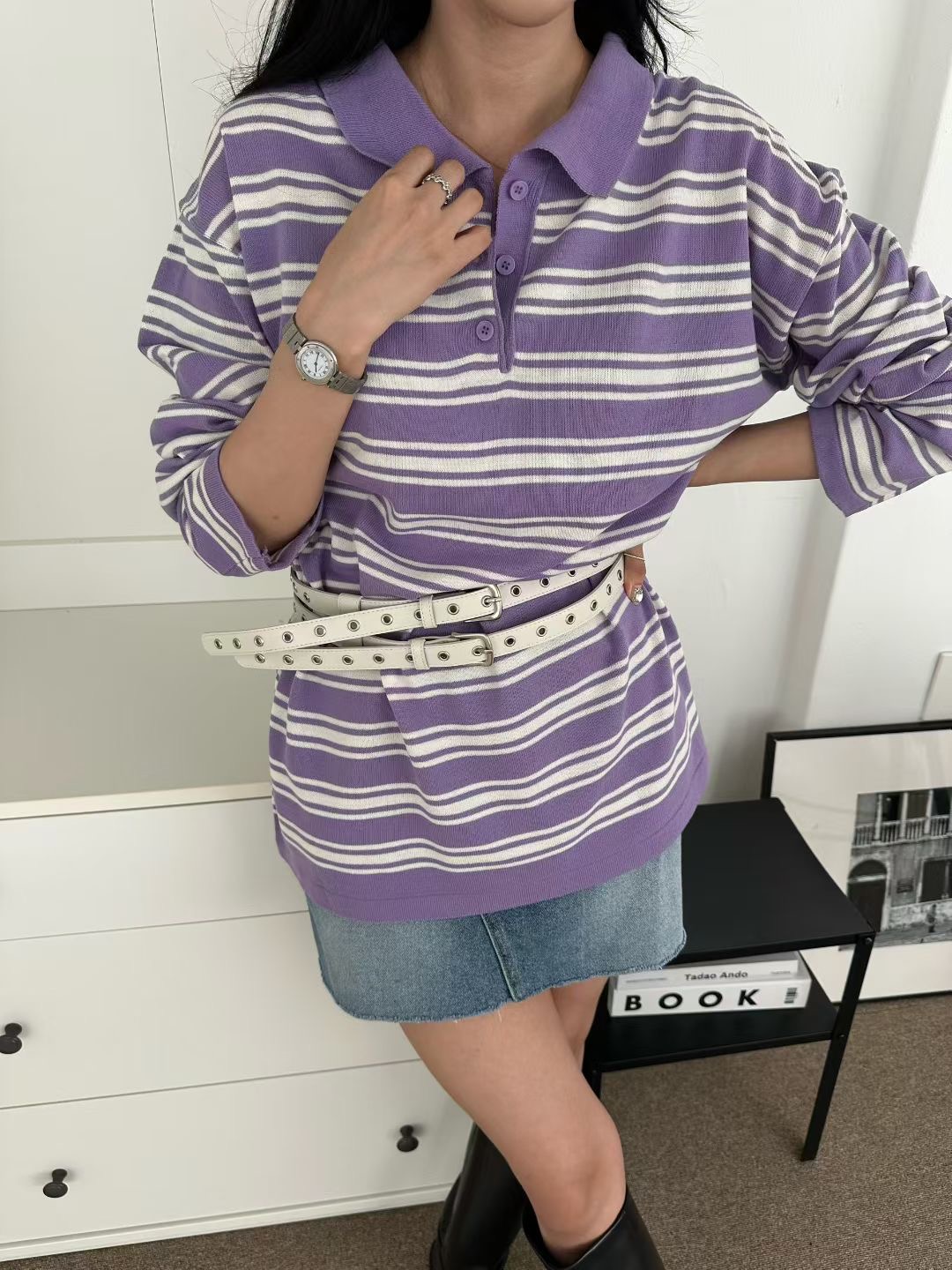 BLACK LADY東大門㊣實拍女士新款職業熱賣長袖T恤不含腰帶BLACK LADY長袖T恤圖色2