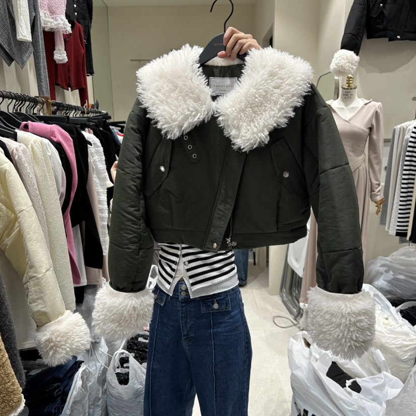 MONOPOLY東大門㊣實拍女士新品熱賣職業休閑短款棉服jp棉絨MONO_POLY短款棉服圖色2