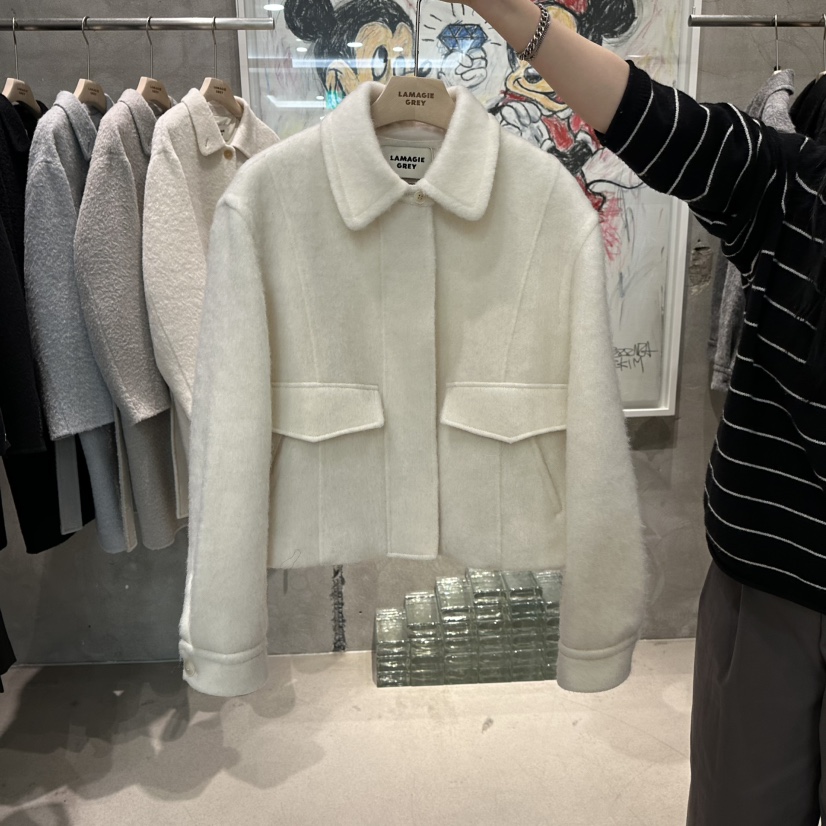 LAMAGIEPIE東大門㊣代購女士新款人氣時尚休閑25秋冬短款大衣LAMAGIE GREY短款大衣圖色1