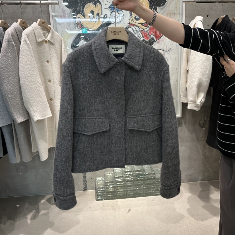 LAMAGIEPIE東大門㊣代購女士新款人氣時尚休閑25秋冬短款大衣LAMAGIE GREY短款大衣圖色2