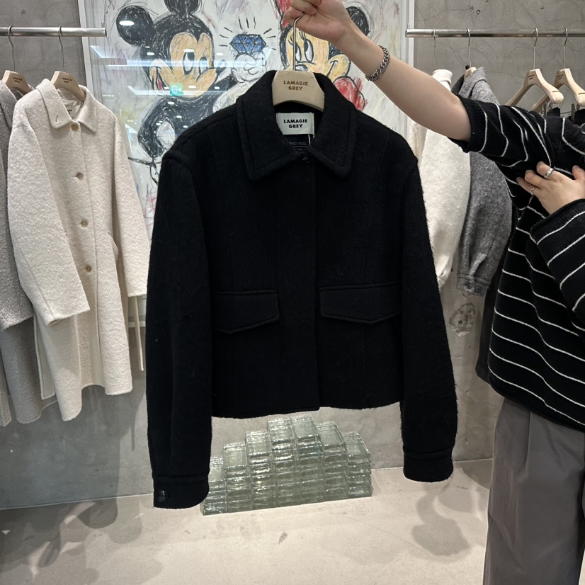 LAMAGIEPIE東大門㊣代購女士新款人氣時尚休閑25秋冬短款大衣LAMAGIE GREY短款大衣圖色3