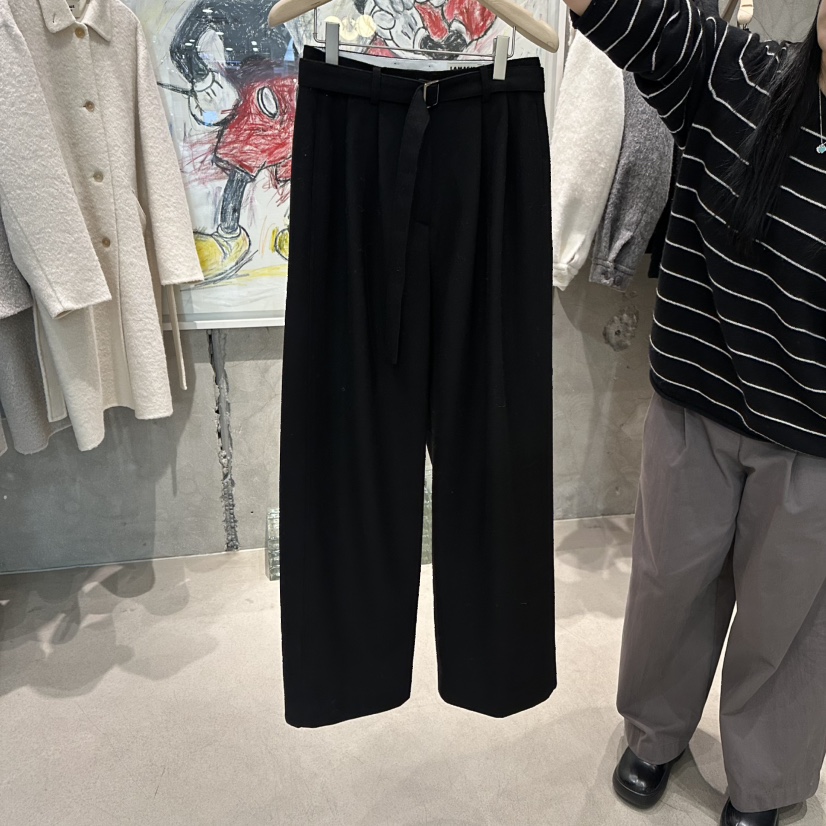 LAMAGIEPIE東大門㊣代購女士新款推薦25秋冬休閑褲含腰帶抓絨LAMAGIE GREY休閑褲圖色2黑色