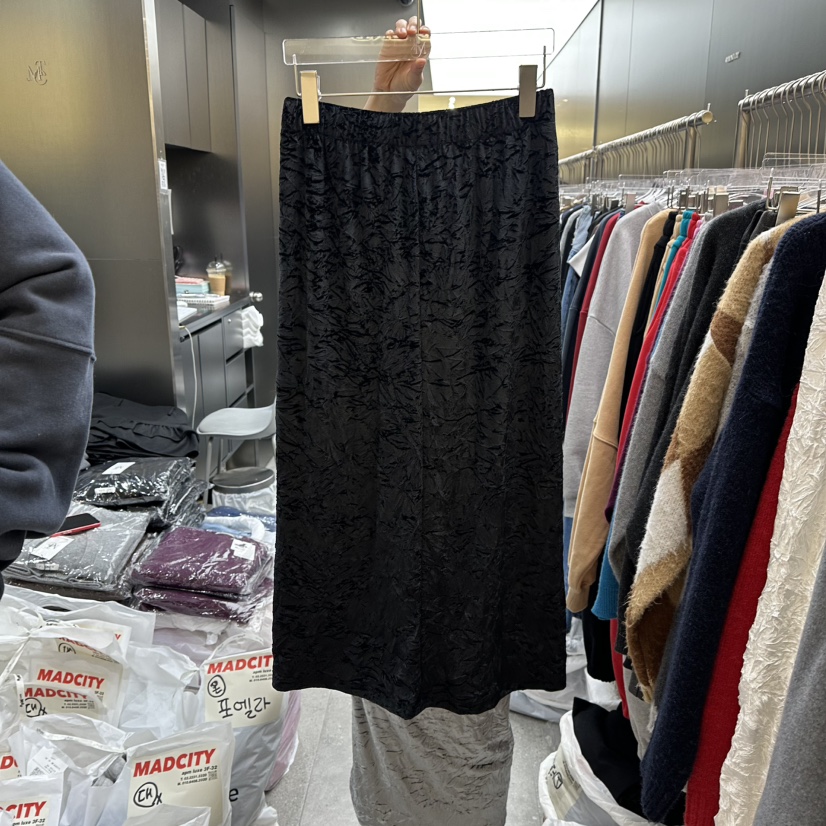 MADCITY韓國代購㊣女士新品職業25秋冬人氣休閑時尚長裙天鵝絨MADCITY長裙
