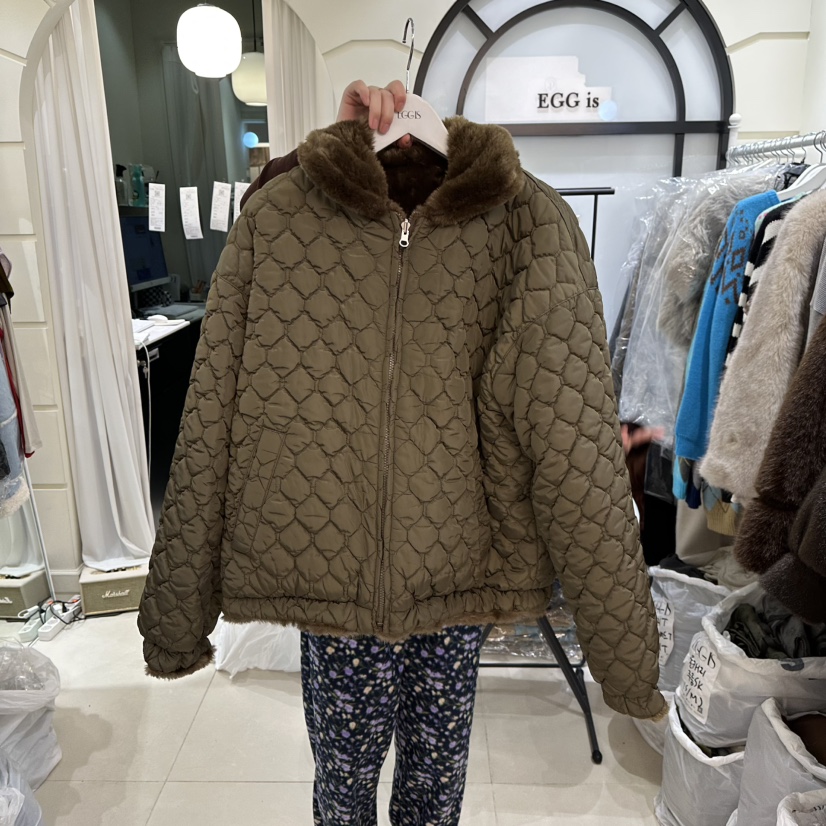 EGG IS東大門㊣直郵女裝新款推薦25秋冬熱賣短款棉服兩面穿EGG IS短款棉服圖色1