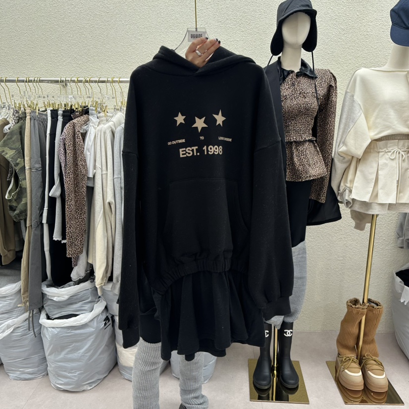 DRAWING韓國直郵㊣女士新款熱賣休閑推薦衛衣荷葉邊加絨連帽DRAWING衛衣圖色2