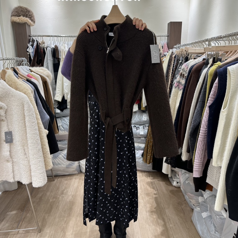 HANSUNGHYUN東大門㊣代購女裝新品職業25秋冬毛衣羊毛拉鏈腰帶HANSUNGHYUN毛衣圖色3