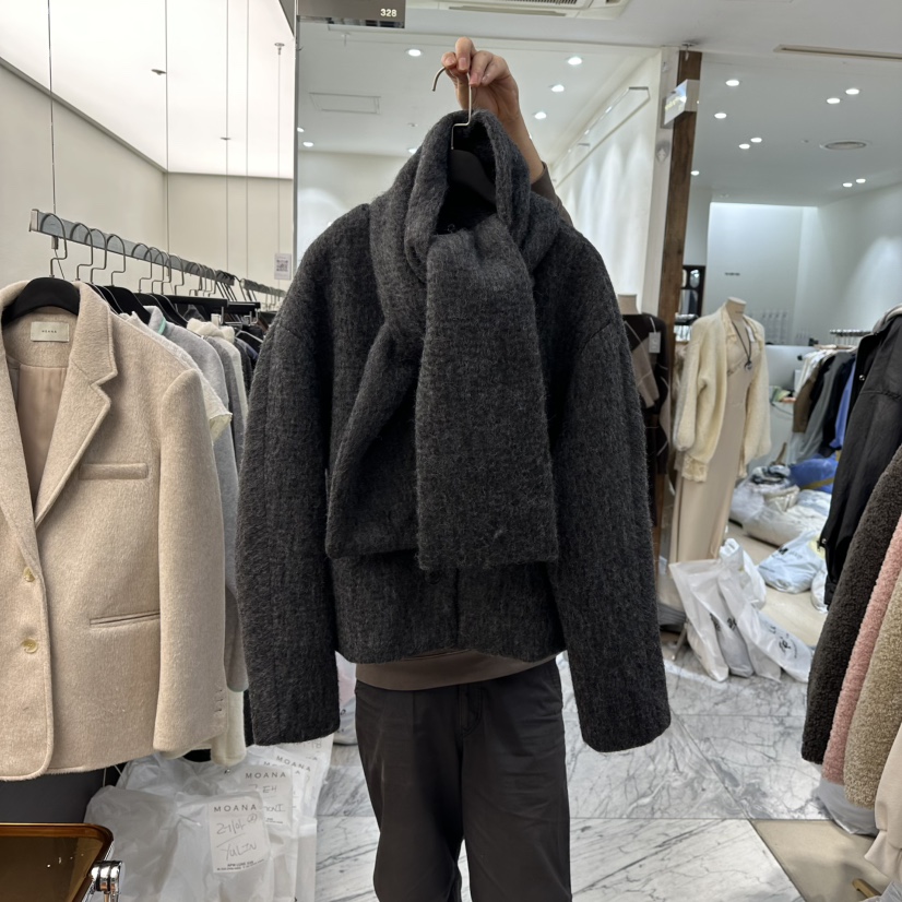 MOANA東大門㊣實拍女士新品休閑時尚人氣職業短款大衣含圍巾MOANA短款大衣圖色2