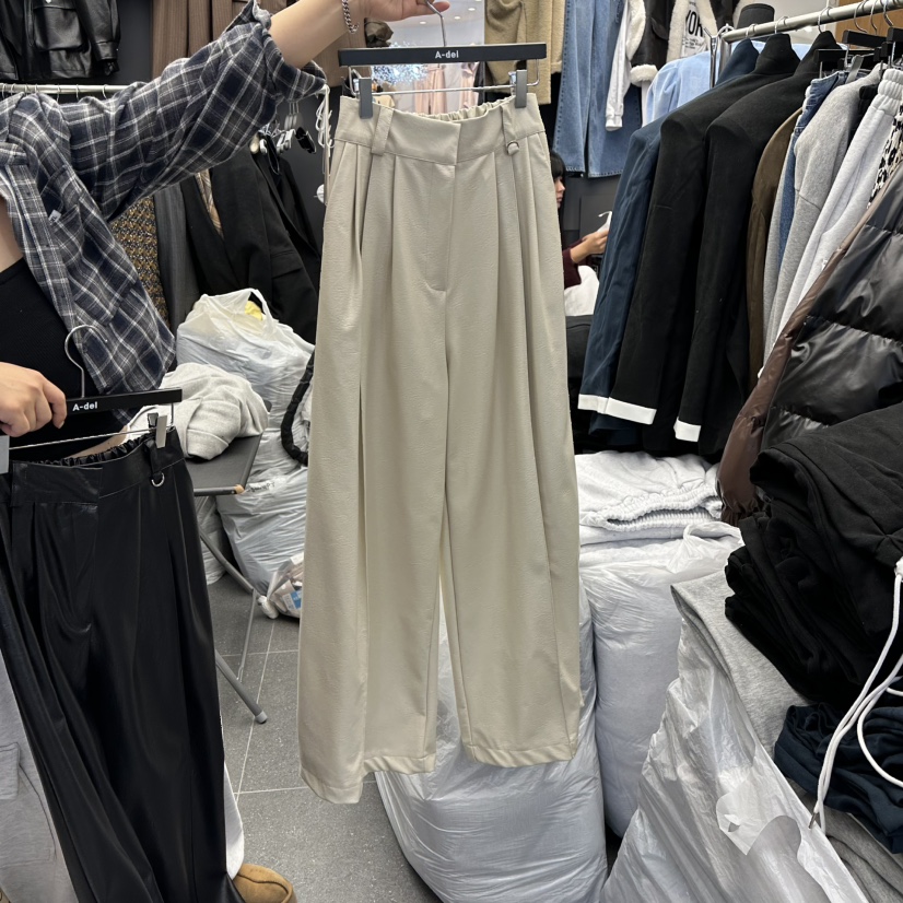 A-DEL東大門㊣代購女士新款職業休閑推薦熱賣人氣休閑褲皮革A-DEL休閑褲圖色1