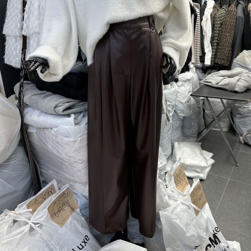 A-DEL東大門㊣代購女士新款職業休閑推薦熱賣人氣休閑褲皮革A-DEL休閑褲圖色2