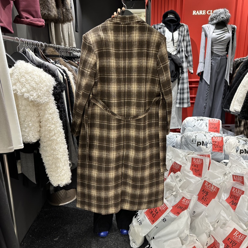 RARE CLOSET韓國代購㊣女士新品人氣中長款大衣不含內搭含腰帶RARE CLOSET中長款大衣