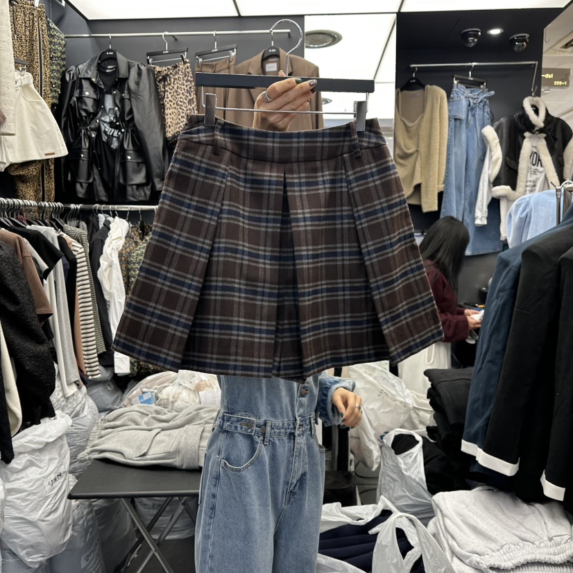 A-DEL東大門㊣直郵女裝新款職業推薦熱賣時尚裙褲羊毛格紋A-DEL裙褲