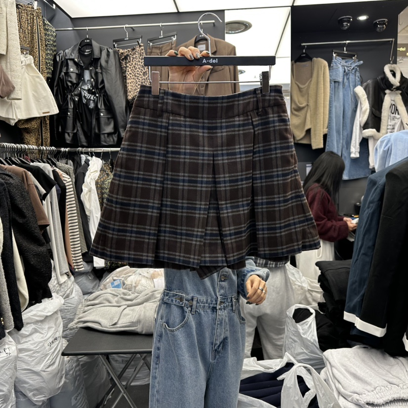 A-DEL東大門㊣直郵女裝新款職業推薦熱賣時尚裙褲羊毛格紋A-DEL裙褲圖色2