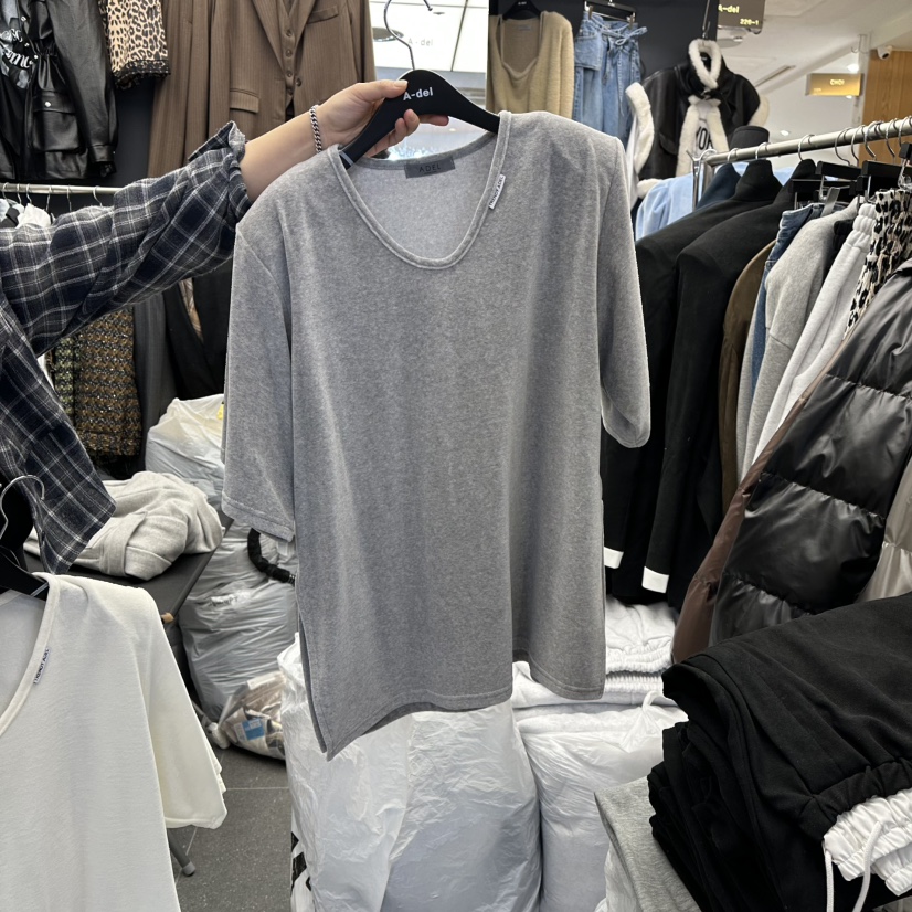 A-DEL韓國直郵㊣女士新品熱賣25秋冬職業推薦時尚T恤天鵝絨A-DELT恤圖色2