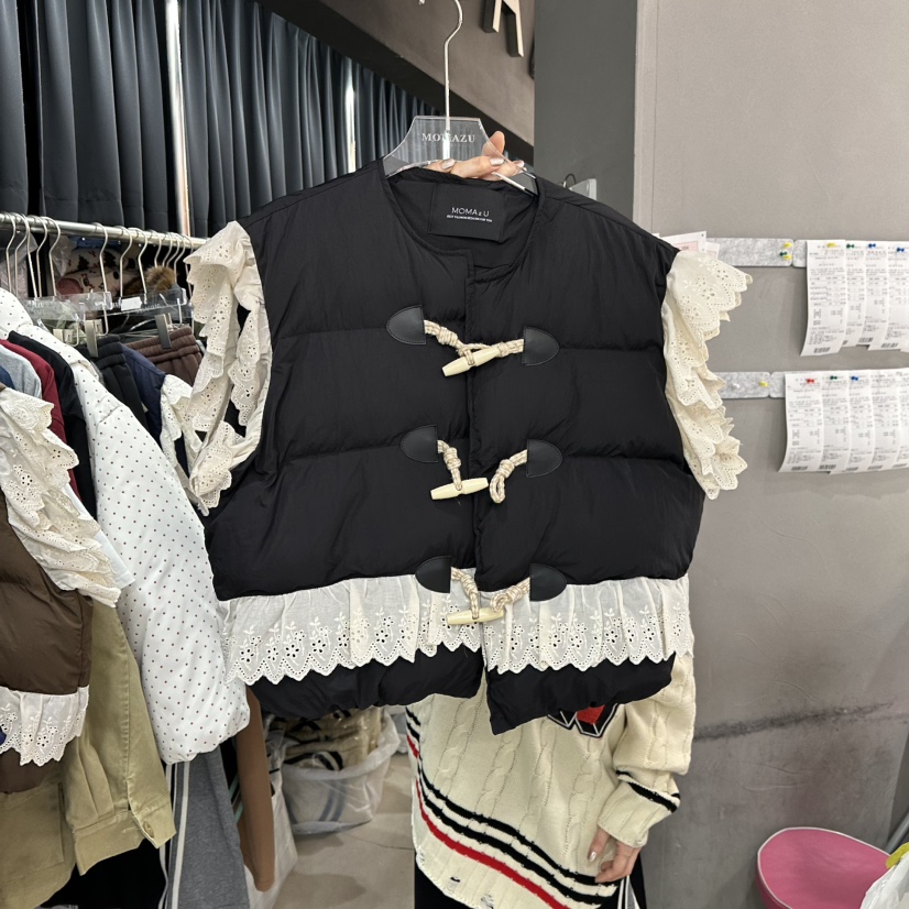 MOMAZU韓國代購㊣女士新品職業人氣推薦時尚25秋冬馬甲蕾絲MOMAZU馬甲圖色3黑色