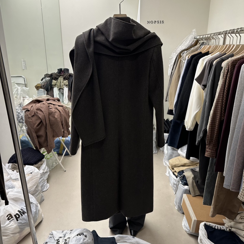 NOPSIS東大門㊣直郵女士新款推薦時尚中長款大衣不含腰帶圍巾NOPSIS中長款大衣