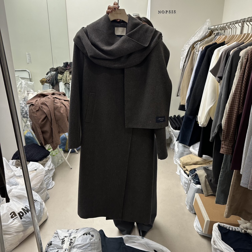 NOPSIS東大門㊣直郵女士新款推薦時尚中長款大衣不含腰帶圍巾NOPSIS中長款大衣圖色2