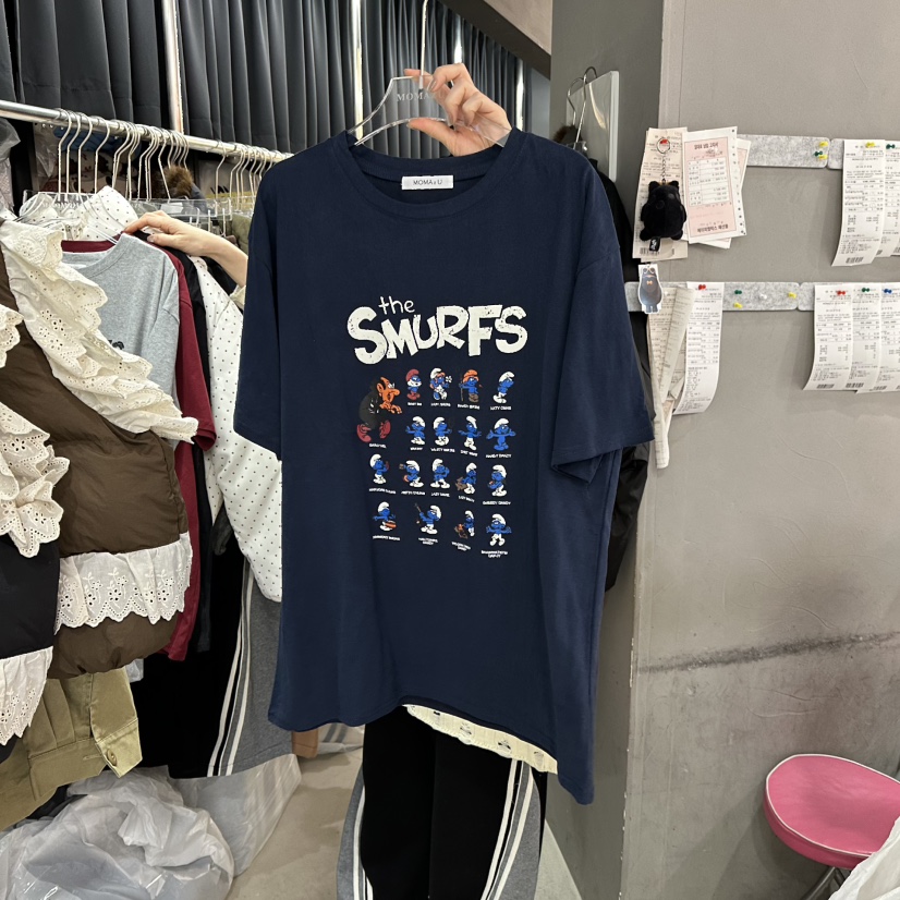 MOMAZU韓國代購㊣女士新款25秋冬熱賣時尚職業人氣推薦休閑T恤MOMAZUT恤圖色3深藍色