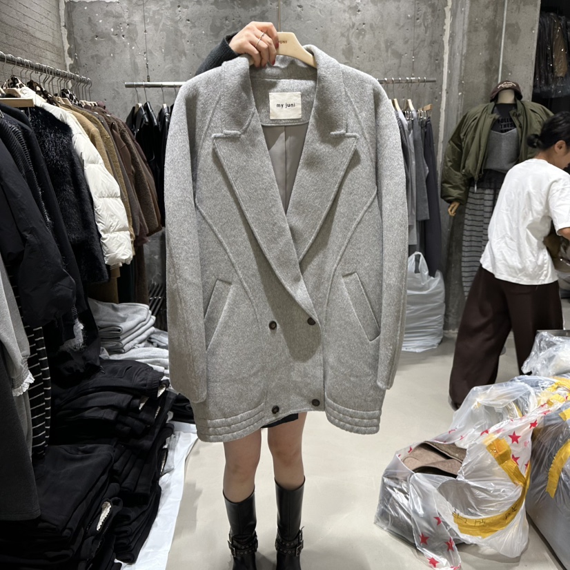 JUNI韓國代購㊣女裝新款25秋冬熱賣人氣職業休閑推薦短款大衣my juni短款大衣圖色1
