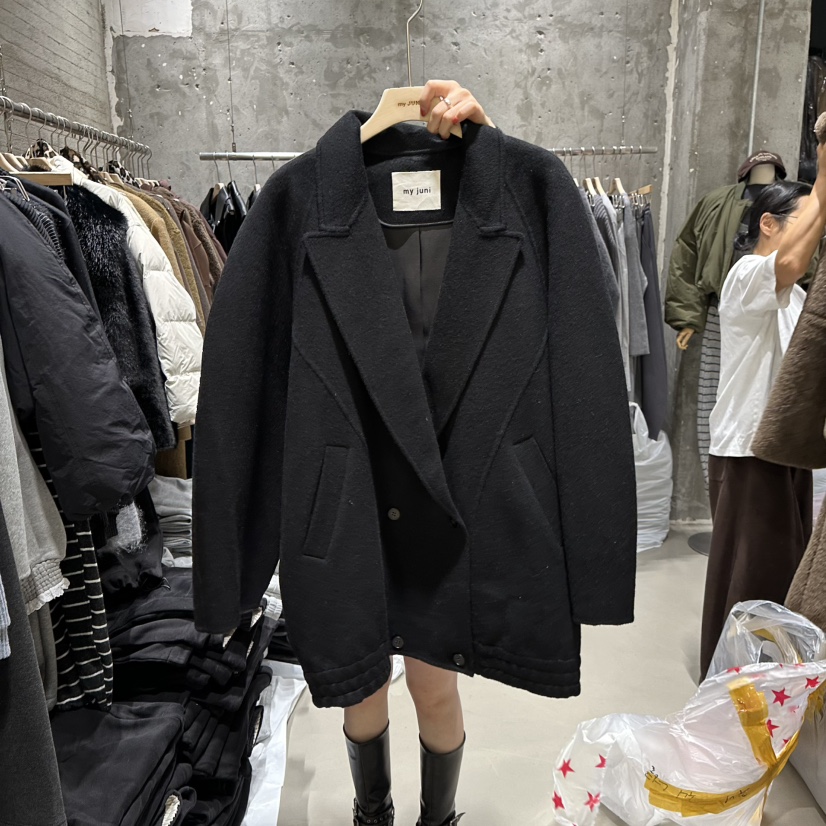 JUNI韓國代購㊣女裝新款25秋冬熱賣人氣職業休閑推薦短款大衣my juni短款大衣圖色2