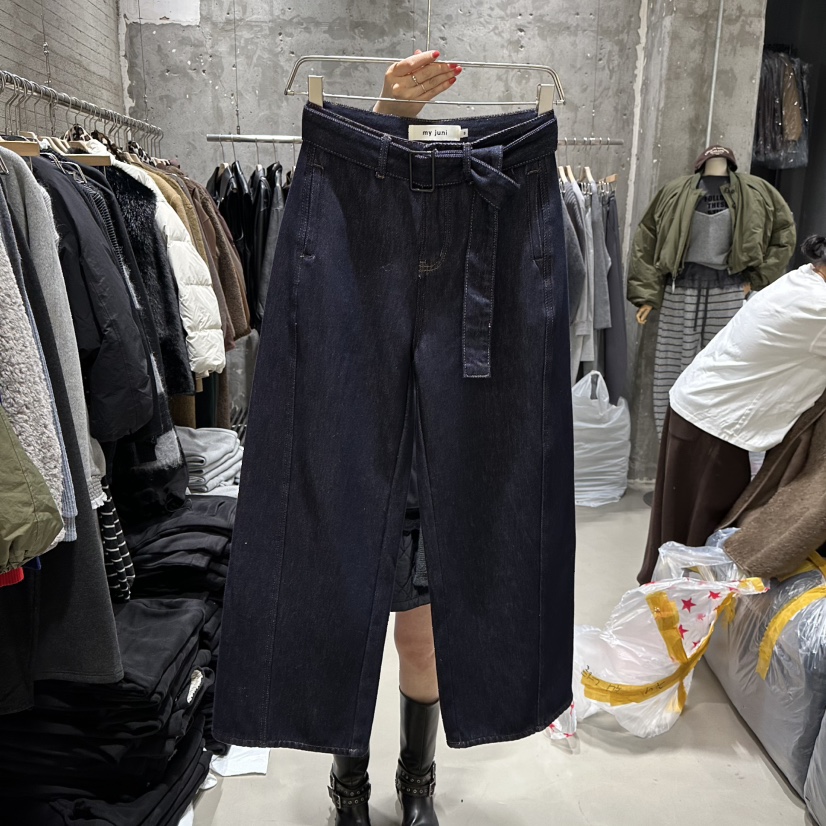 JUNI東大門㊣直郵女裝新品休閑熱賣職業25秋冬牛仔褲含腰帶my juni牛仔褲圖色1