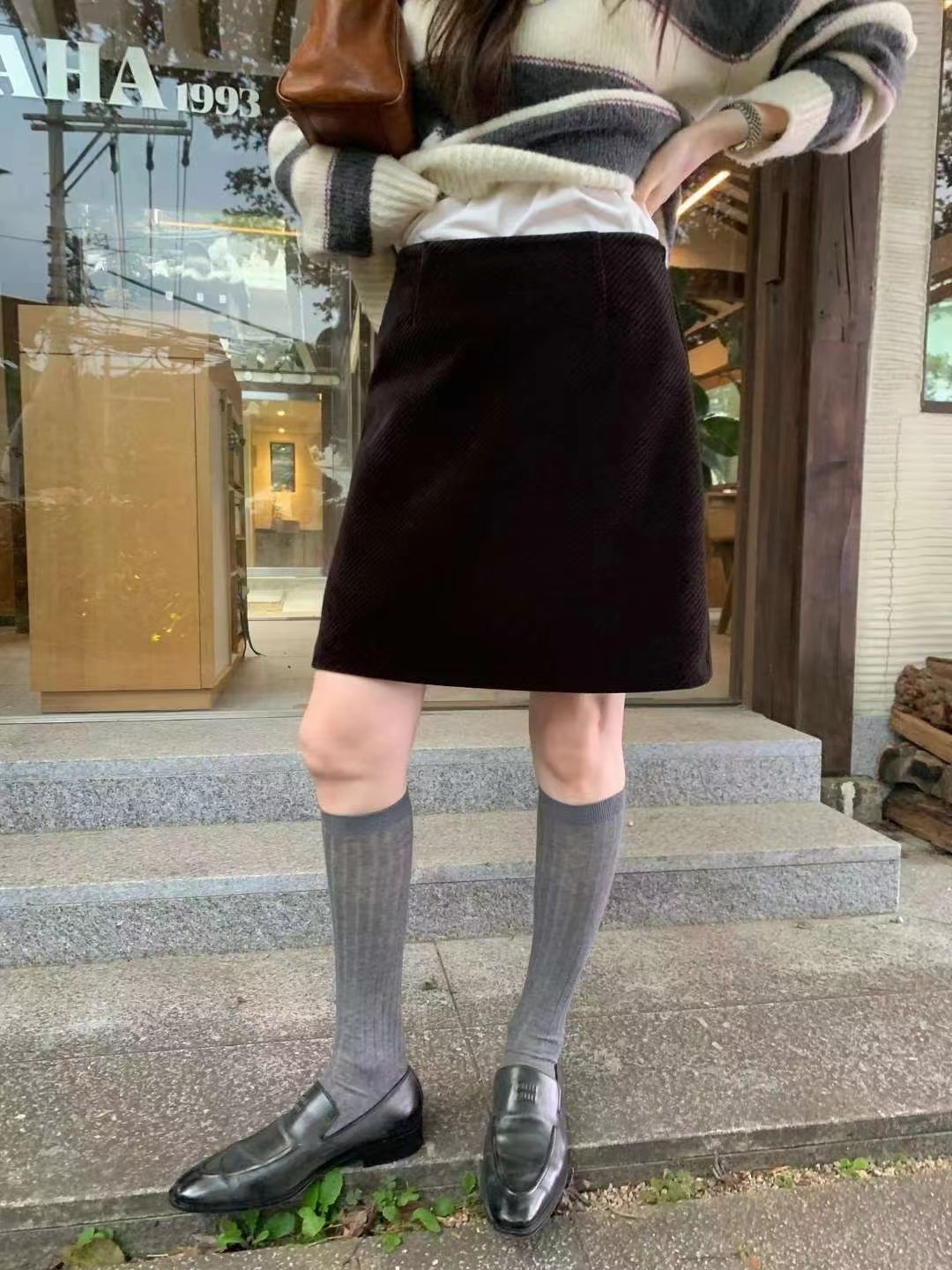 WEARRAW韓國代購㊣女裝新款25秋冬休閑裙褲中長款燈芯絨絲絨WEARRAW裙褲