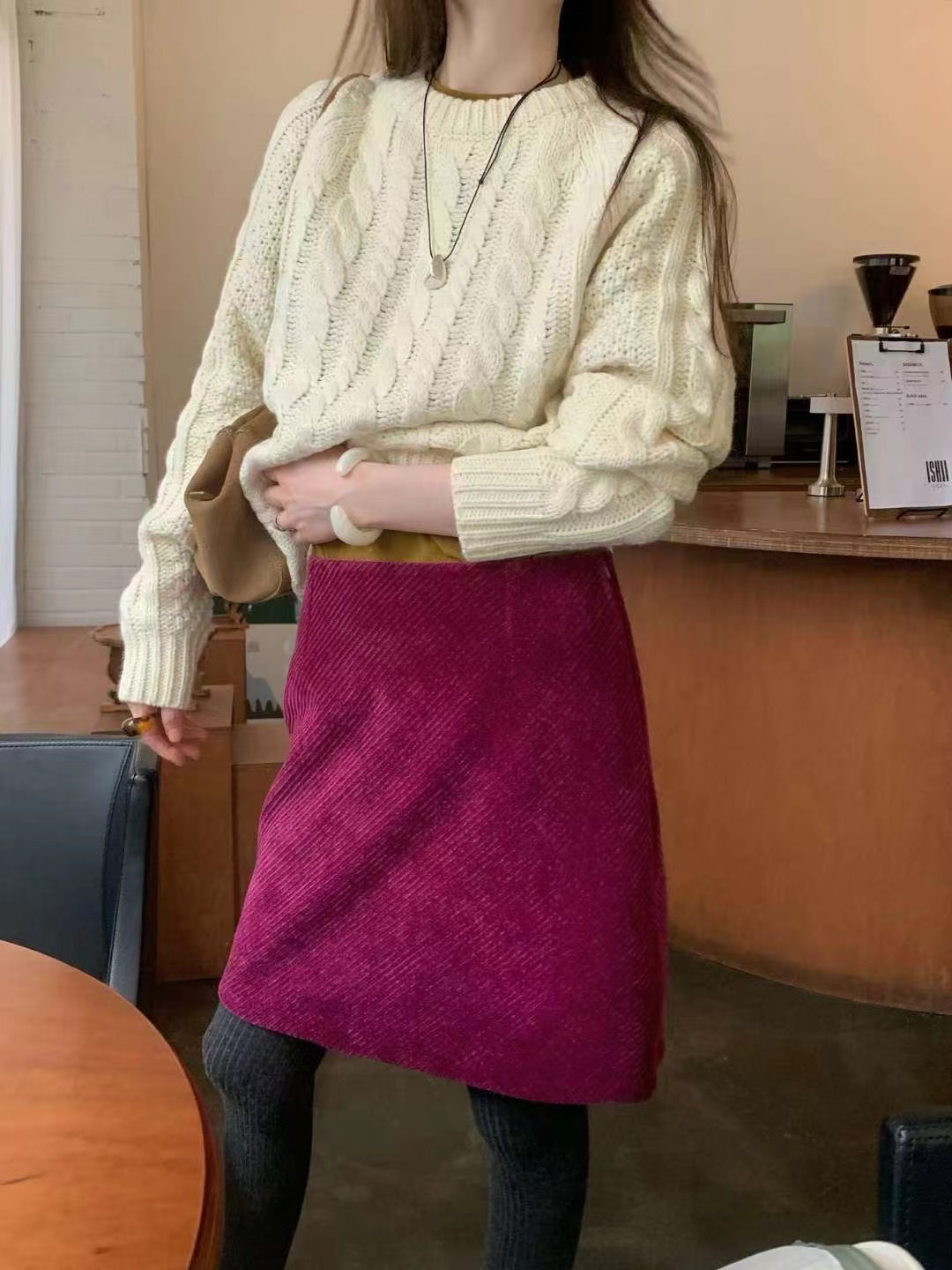 WEARRAW韓國代購㊣女裝新款25秋冬休閑裙褲中長款燈芯絨絲絨WEARRAW裙褲圖色1