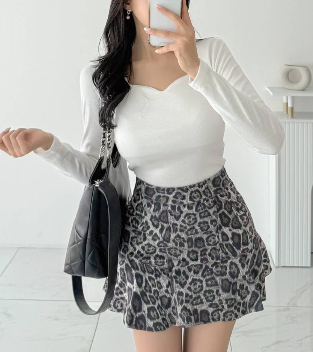 LAURENT東大門㊣代購女士新品休閑時尚職業推薦熱賣短裙豹紋LAURENT短裙圖色1