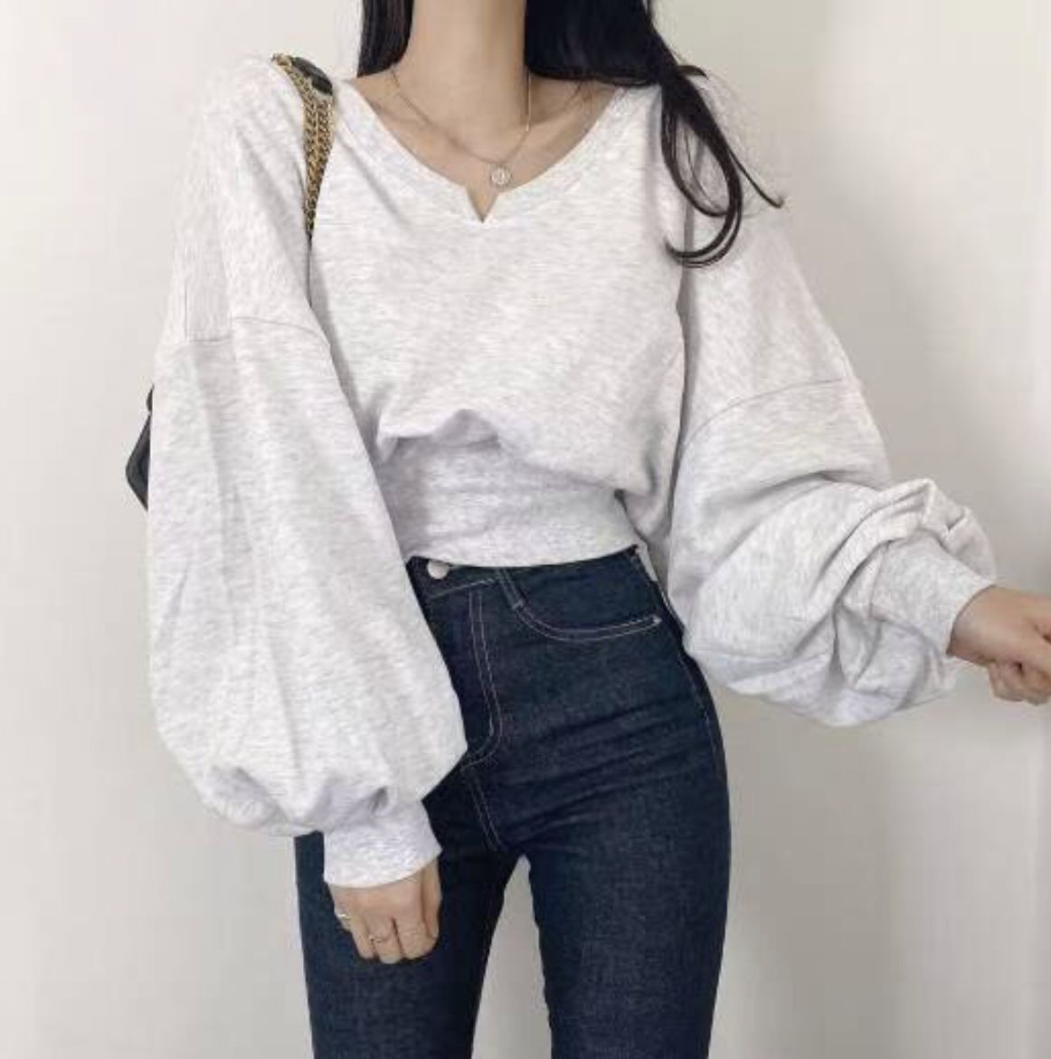 LAURENT東大門㊣代購女裝新款人氣時尚25秋冬職業長袖T恤V領LAURENT長袖T恤