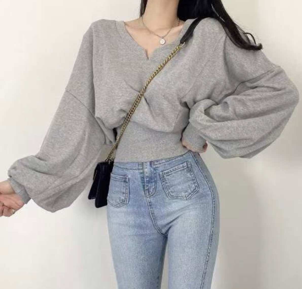 LAURENT東大門㊣代購女裝新款人氣時尚25秋冬職業長袖T恤V領LAURENT長袖T恤圖色1