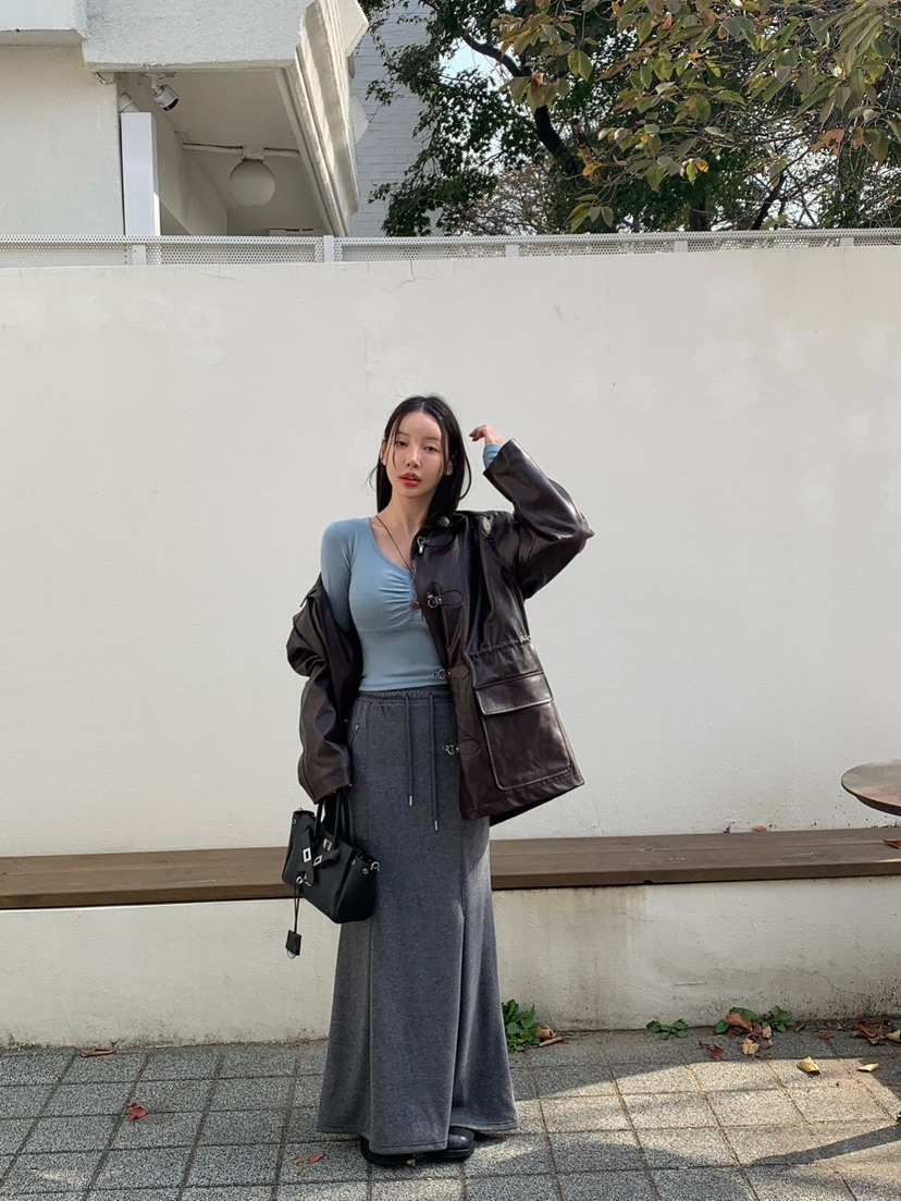 REVE CITE-L東大門㊣代購女士新品25秋冬長袖T恤褶皺紐扣REVE CITE長袖T恤