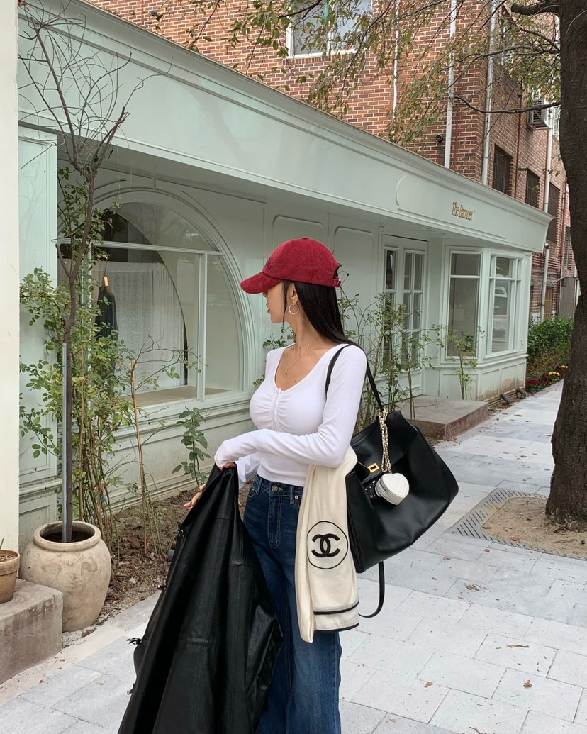 REVE CITE-L東大門㊣代購女士新品25秋冬長袖T恤褶皺紐扣REVE CITE長袖T恤圖色3