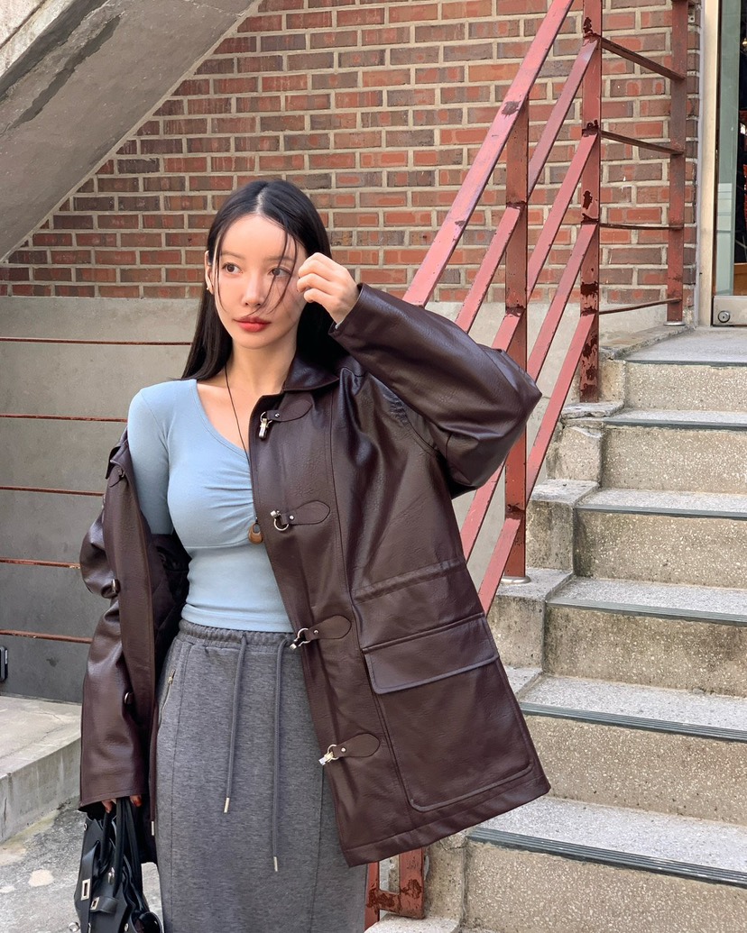 REVE CITE-L東大門㊣實拍女裝新款時尚休閑25秋冬人氣皮衣REVE CITE皮衣
